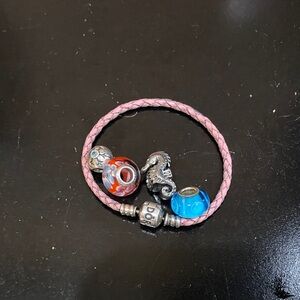 Pink pandora Braided Bracelet with Charms tiny bracelet 6 1/2 or 7 inches